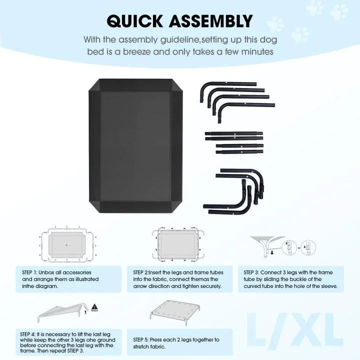 Elevated Dog Bed for Large Dogs Cooling Pet Cot Breathable Mesh Durable Frame Easy Clean Raised Pet Bed Indoor Outdoor Home