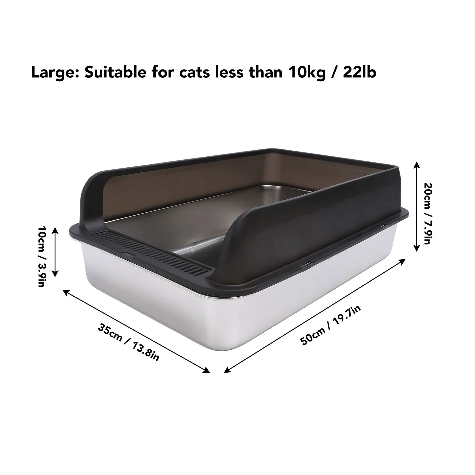 Stainless Steel Litter Box Anti Splashing Odorless Easy to Clean High Sides Semi Enclosed Cat Litter Box with Lid for Large Cats
