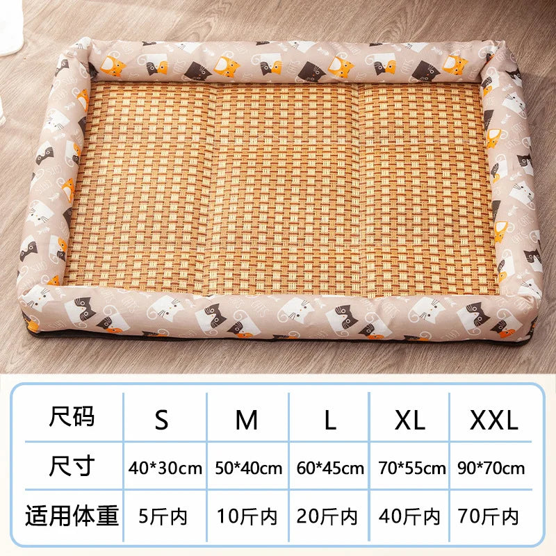 Pet Cat Beds Summer Pet Cooling Mat Pad Lightweight Breathable Rattan Pet Bed Cooling Ice Nest for Small Animal Dogs Mat