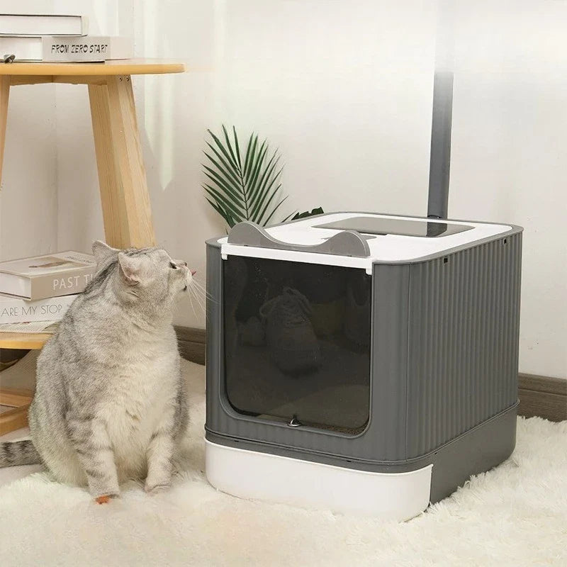 Extra Large Enclosed Cat Litter Box Top Entry Litter Tray with Drawer Design Anti Splash Hooded Toilet with Odor Sealing