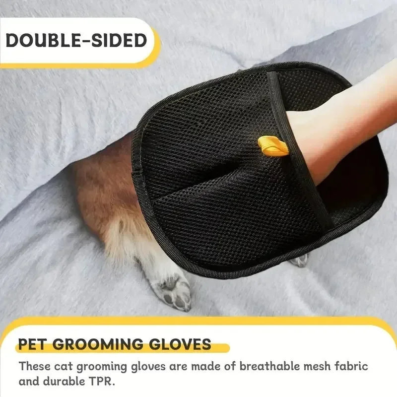 Static Pet Hair Removal Gloves - Grooming & Deshedding Gloves for Dogs Cats - Works on Sofa Carpet Clothes - Multi-Surface Brush
