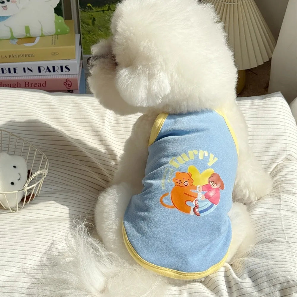 1 Pc Fashion Printed Design Thin Strap Dogs Vest Comfortable Fabric Small Pet Dress Spring Summer Puppy Wearing Costume