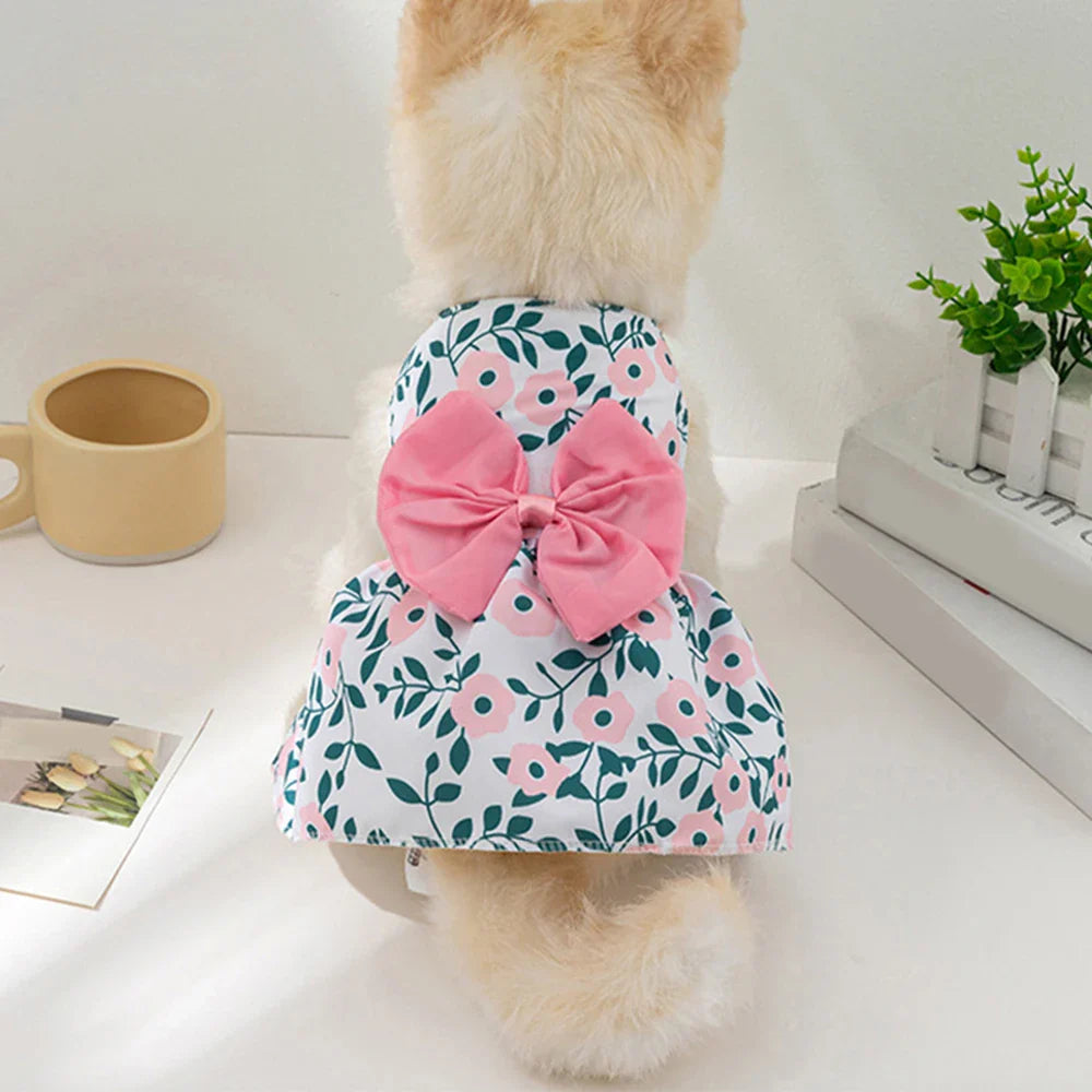 1PC Dog Dresses for Small Pet Girls Floral Puppy Dresses Dog Princess Bowknot Dress Cute Summer Outfits Cat Clothes