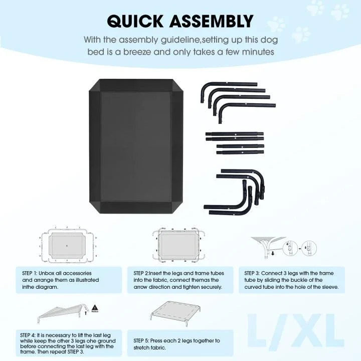 Elevated Dog Bed for Large Dogs Cooling Pet Cot Breathable Mesh Durable Frame Easy Clean Raised Pet Bed Indoor Outdoor Home