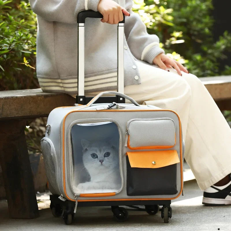 Cat Carrier Bag Pet Trolley Case Small Dog Luggage Bags Portable Cat Backpack Pushable Shoulder/portable/diagonal Bag Detachable