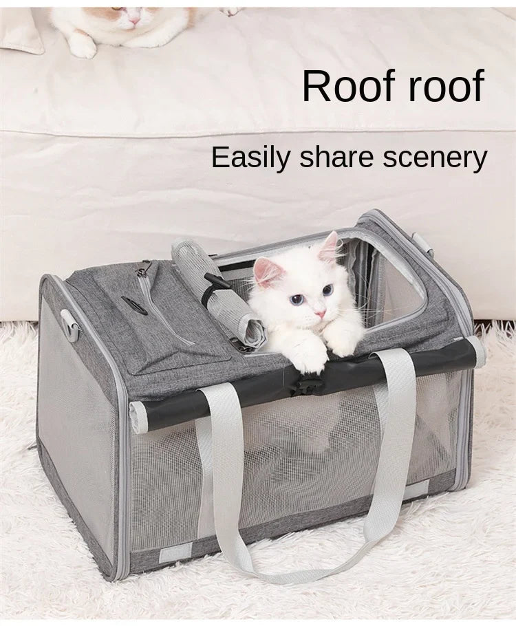 Pet Bag  Portable Bag for Outings Foldable Car Shoulder Portable Cat Bag  Large Capacity Two Cat Outing Bag