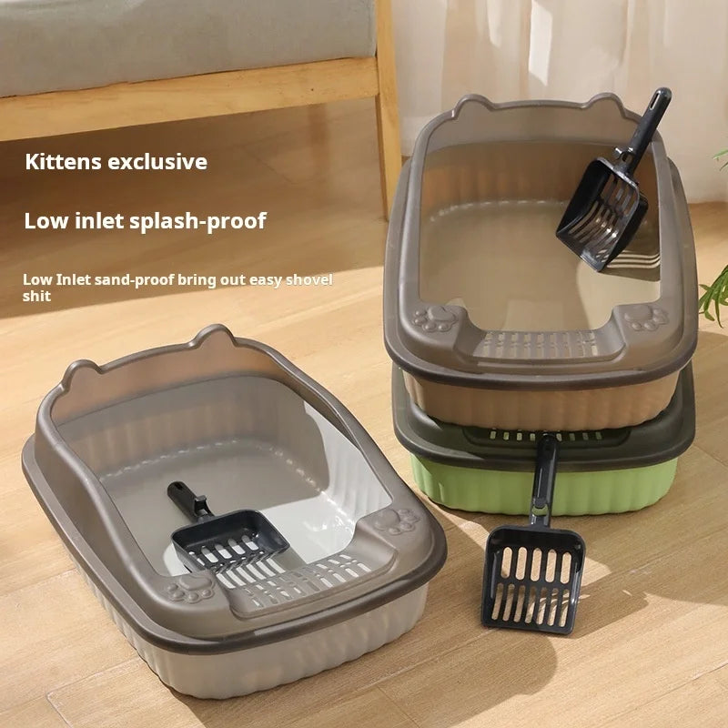 Large-Sized Half-Enclosed Open Anti-Splash Cat Litter Box Adult Cat Toilet Small-Kitten Litter Box Odor Removal for Cats