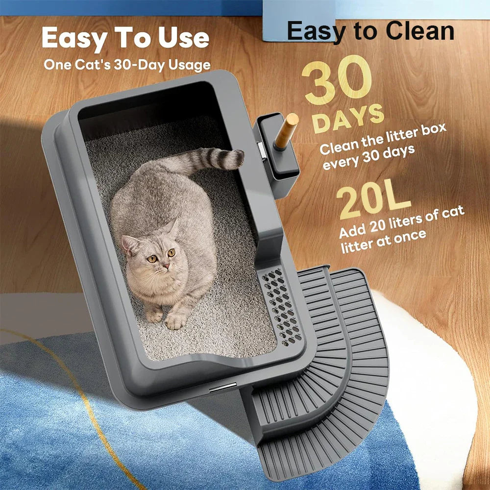 Semi-Enclosed Stainless Steel Cat Litter Box with Lid, Extra Large Cat Litter Box with Cat Shovel (Suitable for Large Cats) XL Metal Litter Box Tray, High Wall Closed on Both Sides, Anti-Stick and Leak-Proof, Easy to Clean -