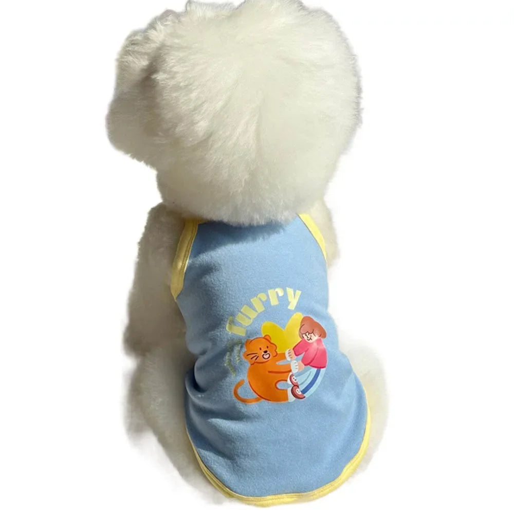 1 Pc Fashion Printed Design Thin Strap Dogs Vest Comfortable Fabric Small Pet Dress Spring Summer Puppy Wearing Costume