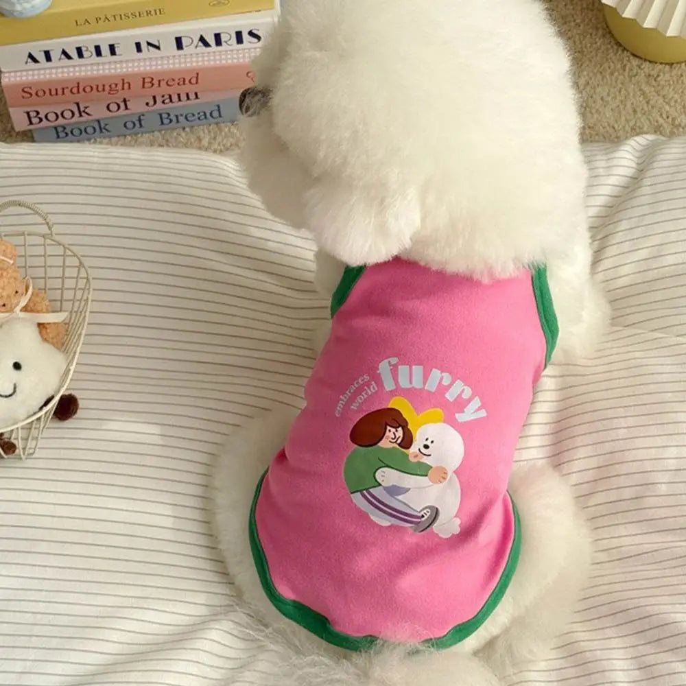 1 Pc Fashion Printed Design Thin Strap Dogs Vest Comfortable Fabric Small Pet Dress Spring Summer Puppy Wearing Costume