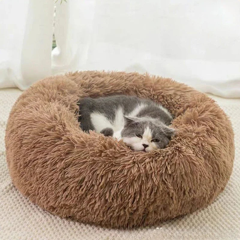 1PC comfortable striped plush pet bed, suitable for cats and dogs,warm,deep sleep round nest,filling,gray,soft,indoor
