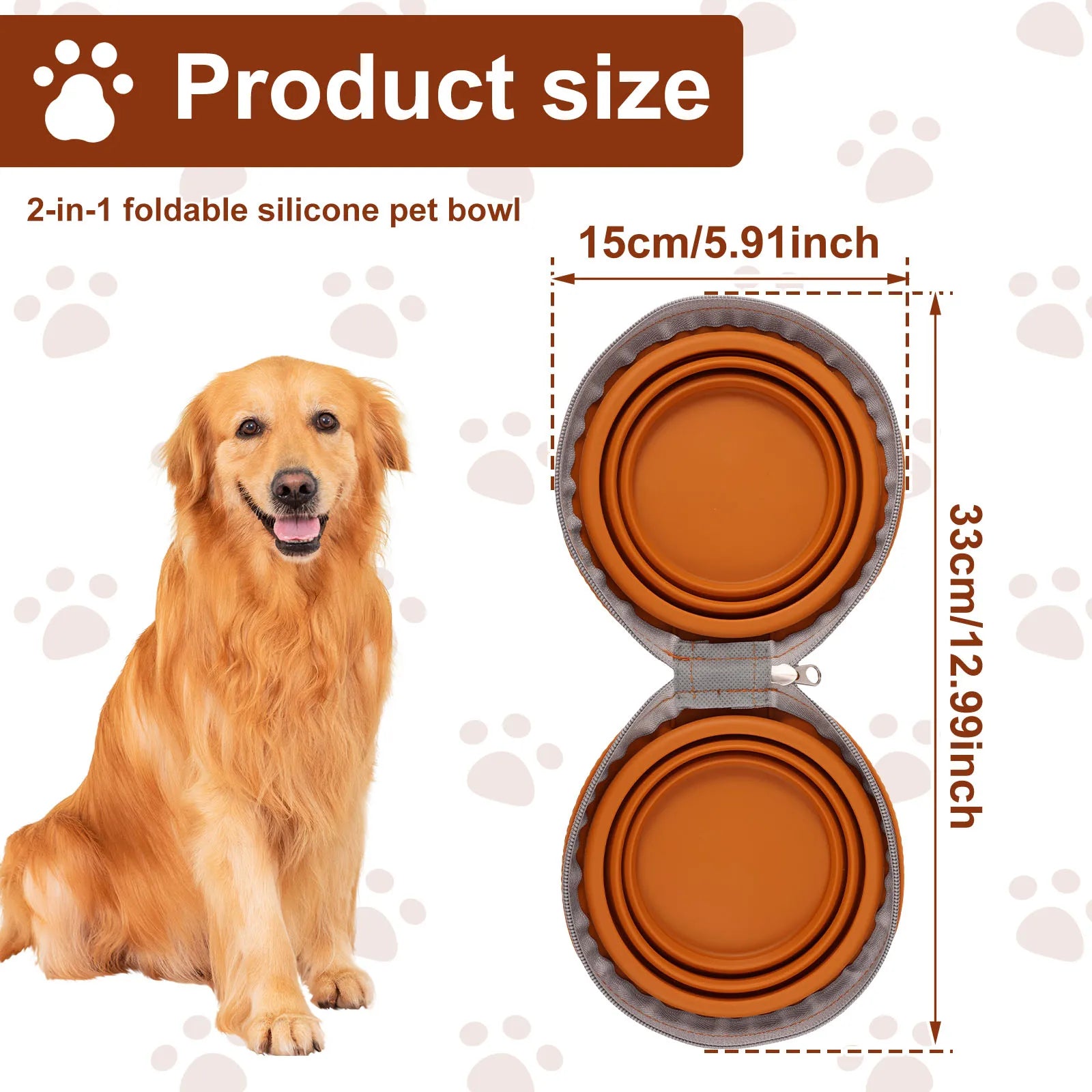 Foldable Pet Bowl Silicone Outdoor Portable Dog Bowl with Zipper Collapsible Cat Double Food Water Bowl for Walk Travel Camping