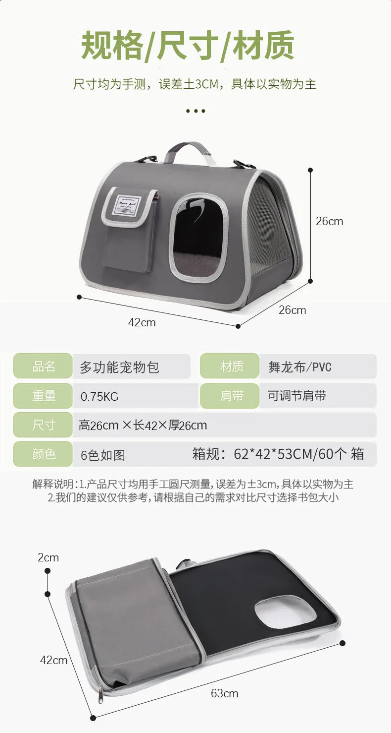 Portable Pet Carrier Bag for Small Dogs Cats Outdoor Foldable Cat Bag  Mesh Breathable Cat Shoulder Bag Kitten Carrying Bag