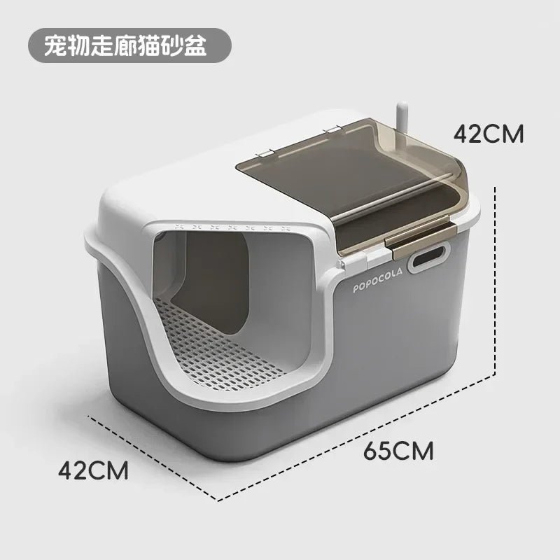 Large Cat Litter Boxes Corridor Style Design Enclosed Litter Tray Odor Splash-Proof Kitten Toilet Convenient Lid Pet Clean