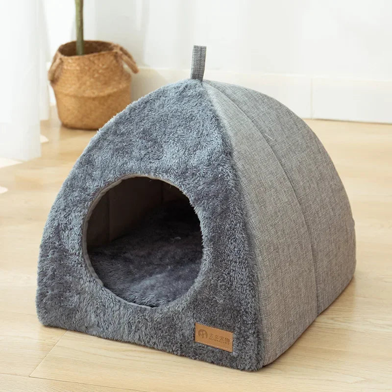 Cat Bed Pet Kennel Kitten House Semi-enclosed Sleeping Cats Cave Bed Plush Foldable Small Dogs Tent Stuff