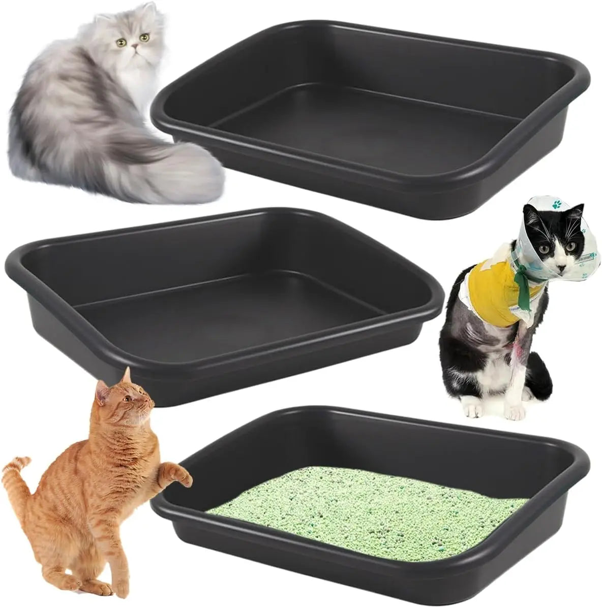 Premium litter box, oversized pet litter box Low entry open litter box, suitable for weak, elderly kittens, easy to clean